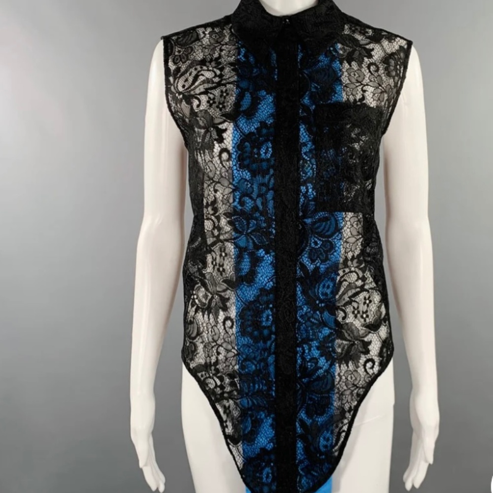 BALENCIAGA Paris Black Lace Sleeveless Button Top Size IT40/M